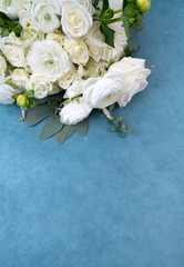 White and Blue Wedding Flower bouquet background