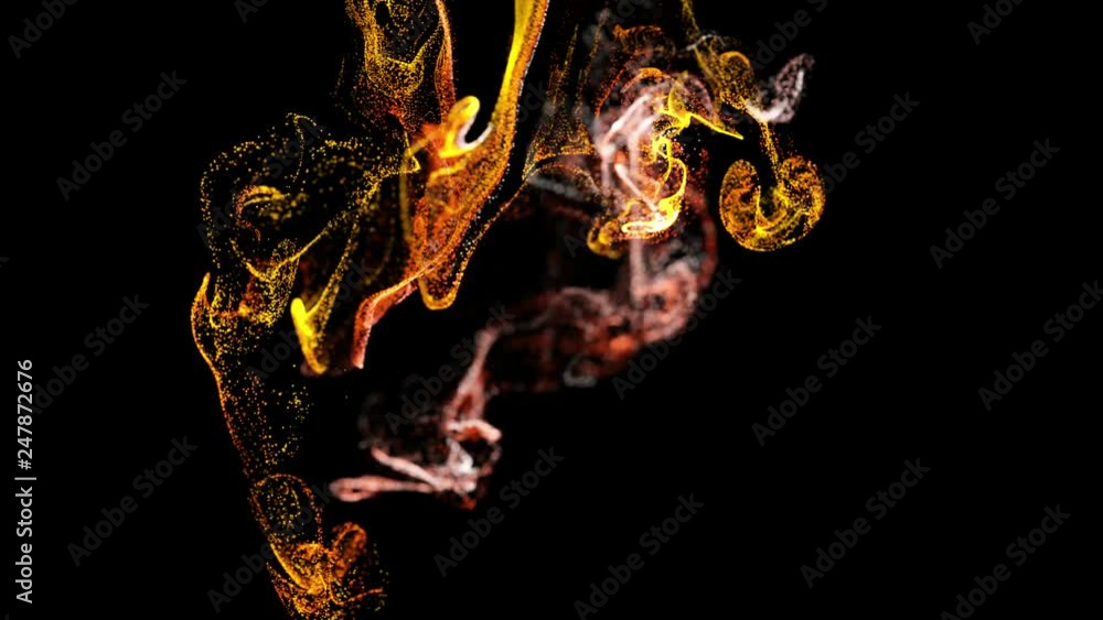Aufkleber 3d ink effect advection in 4k. glitter in stream of invisible ink in water. 3d render with depth of 