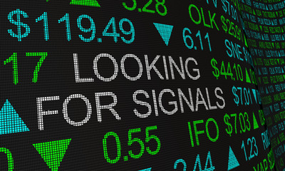 Looking For Signals Trends Ahead Stock Market Ticker Words 3d Illustration