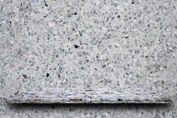 Empty top of polished terrazzo stone shelves on terrazzo background, product display, you can put product on shelves.