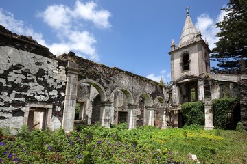 Church destroyed in the 1998 earthquake in Ribeirinha, island of Faial, Azores, Portugal, Europe