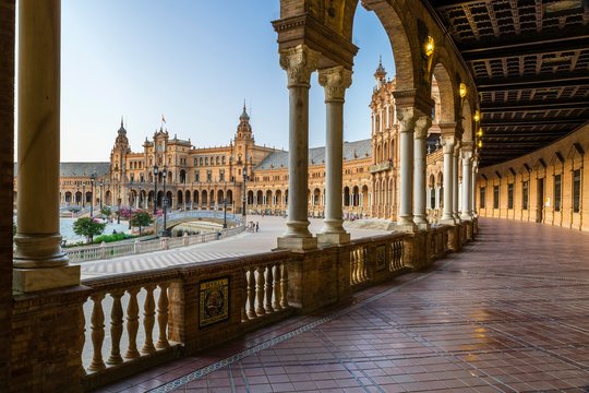 Arcade, Plaza de Espana, Seville, Andalusia, Spain, Europe