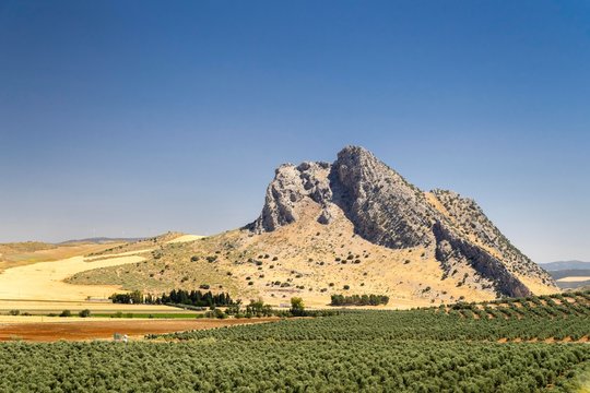 Pena de los Enamorados, rock of the lovers or El Indio near Antequera, province of Malaga, Andalusia, Spain, Europe