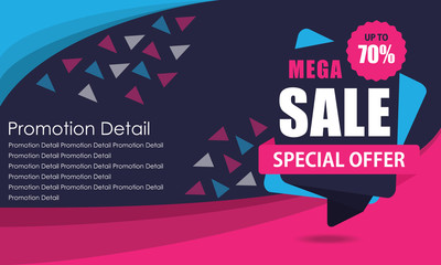 Sale banner template design, poster, Special Offer Mega Sale, discounts, up to 70% off. Vector illustration. Store label. Communication poster - Vector