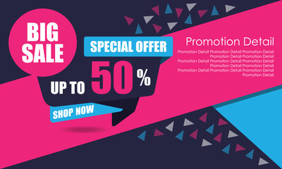 Sale banner template design, poster, Special Offer Sale, discounts, up to 50% off. Vector illustration. Store label. Communication poster - Vector