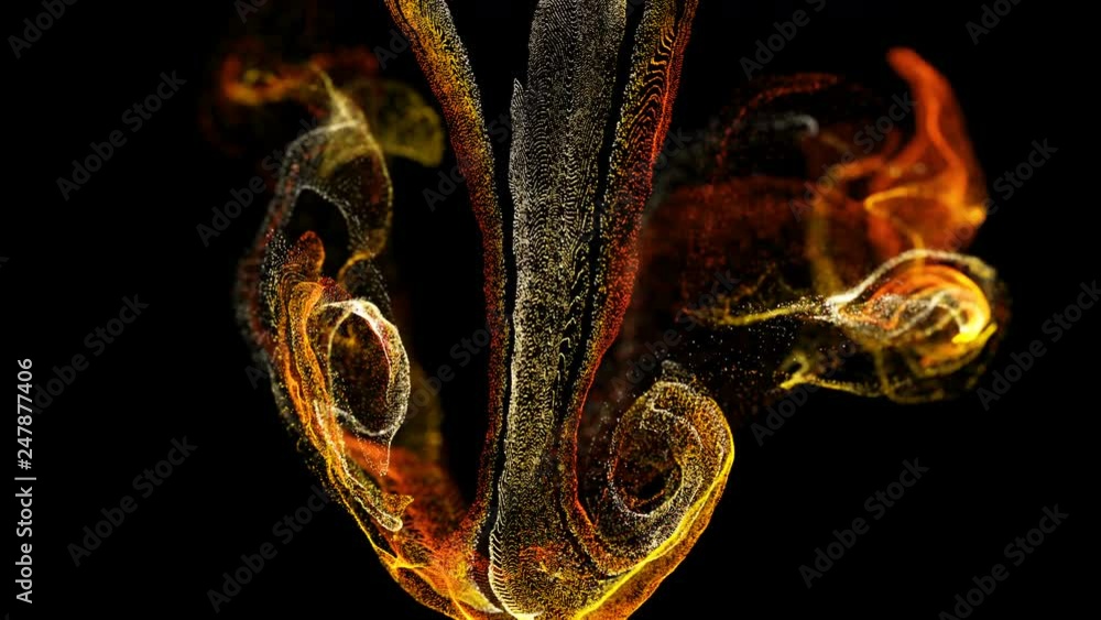 Aufkleber 3d ink effect advection in 4k. glitter in stream of invisible ink in water. 3d render with depth of 