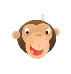 cartoon scene with monkey body part head on white background - illustration for children
