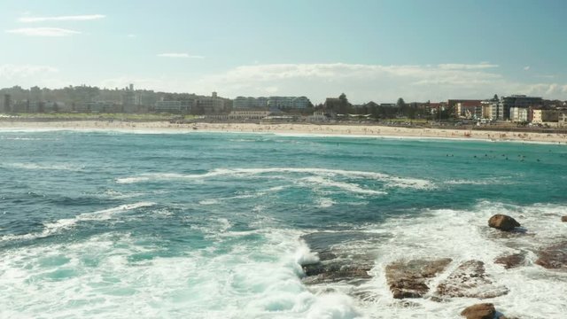 Looking back over Bondi Beach and the Bondi Beach Pavillion