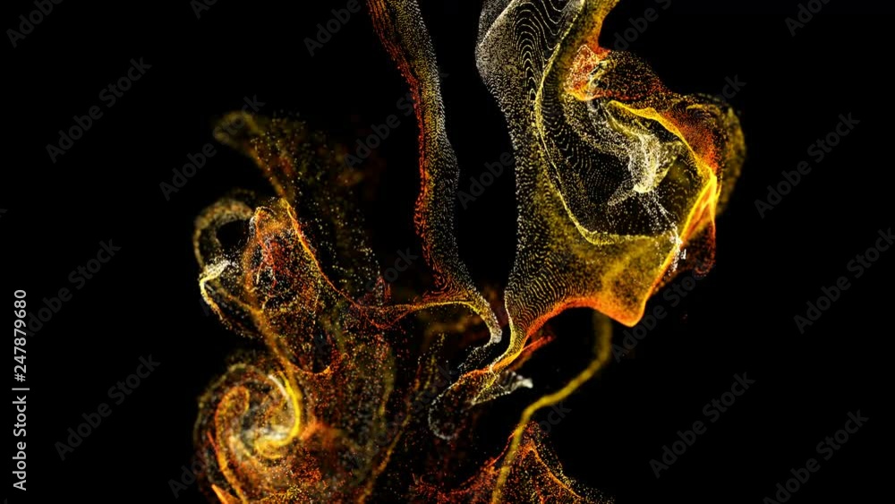 Aufkleber 3d ink effect advection in 4k. glitter in stream of invisible ink in water. 3d render with depth of 