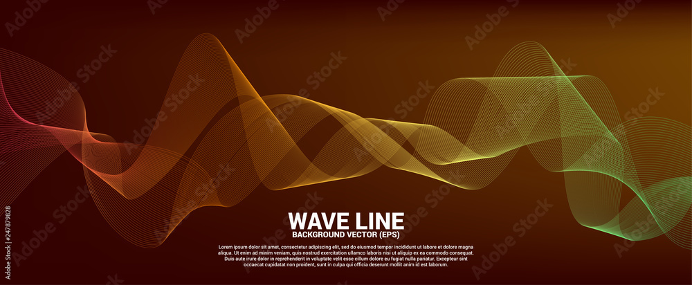 Wall mural red and orange sound wave line curve on red background. element for theme technology futuristic vect