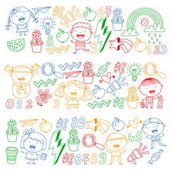 Vector pattern with kindergarten, school children. Happy children illustration.