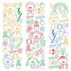 Vector pattern with kindergarten, school children. Happy children illustration.