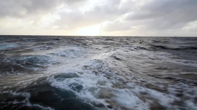 View from the aft of a ship cruising at the southern ocean