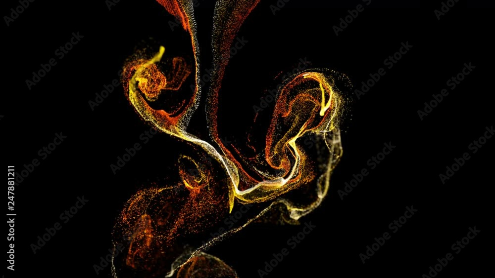 Poster 3d ink effect advection in 4k. glitter in stream of invisible ink in water. 3d render with depth of 