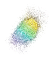 Heap of sparkling colorful glitter on white background, top view