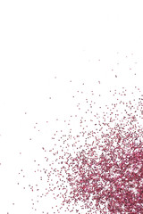 Bright beautiful shining pink glitter on white background, top view