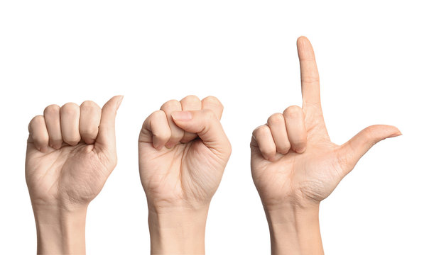 Woman Showing Letters ASL On White Background. Sign Language