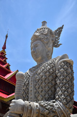 City Pillar Shrine, Lampang, Thailand Decorated in beautiful Thai style with splendid white cement...