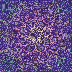 Psychedelic mandala background. Fantastic geometric flower backdrop. Vector illustration