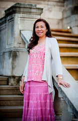 Asian woman on steps