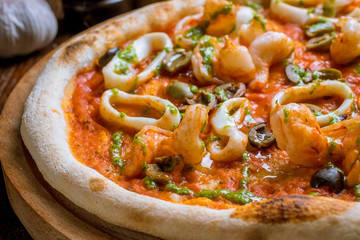 Pizza with seafood