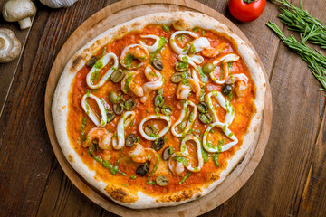 Pizza with seafood