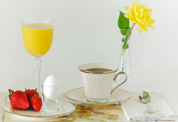Continental Breakfast with Fruit Juice and Boiled Egg with Coffee