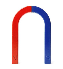 Red and blue horseshoe magnet isolated on white