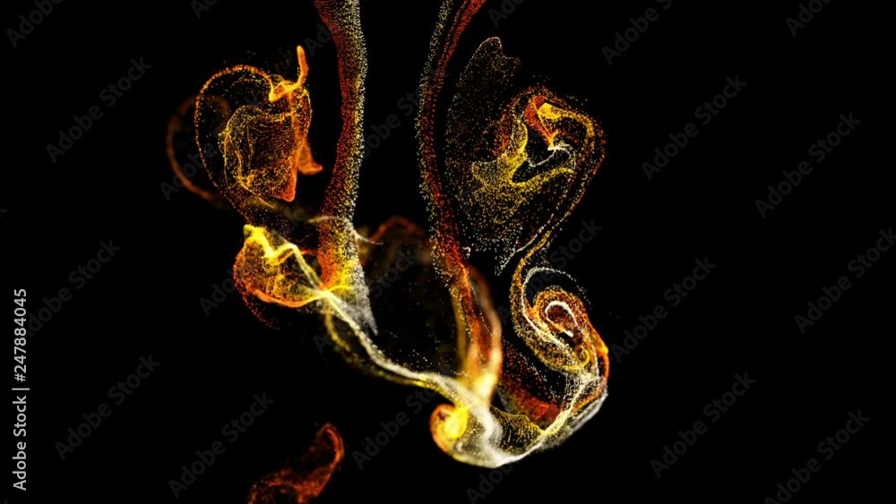 Aufkleber 3d ink effect advection in 4k. glitter in stream of invisible ink in water. 3d render with depth of 