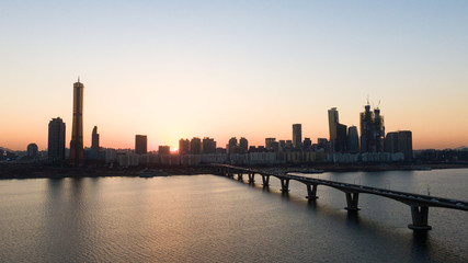Obraz na płótnie Canvas Seoul taken with a drone, Korea. bridges across the river