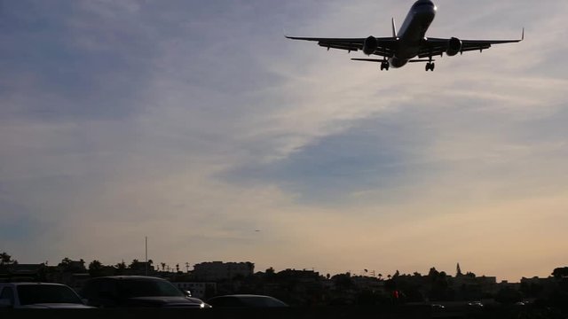 A commercial airline flight lands at Lindbergh Field in San Diego