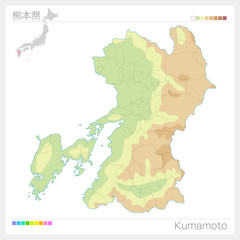 熊本県の地図（等高線・色分け）