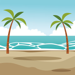 Fototapeta na wymiar beach palms landscape cartoon