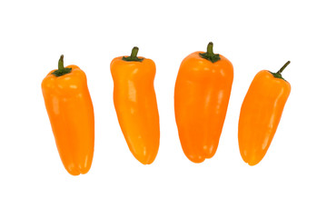 Ovely mini yellow peppers on white isolate background