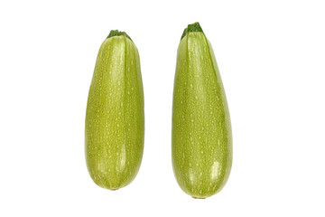 Two zucchini, top view, isolated on white background.