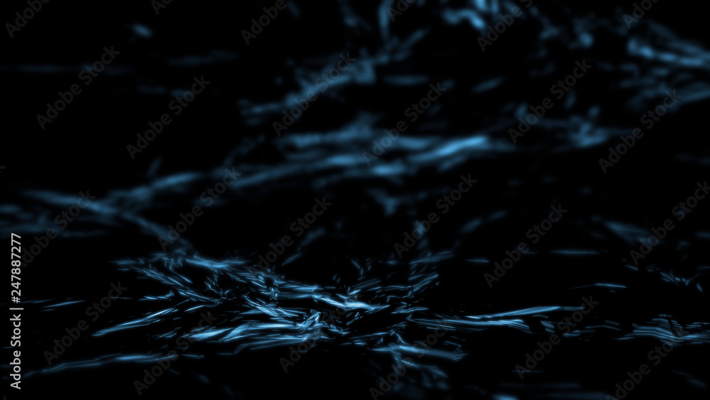Poster 3d rendering of abstract futuristic polygonal geometry shape with glowing led blue color laser beam 