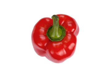 Red sweet pepper isolated on white background. View at an angle of 45 degrees. Fresh vegetable
