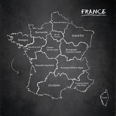 France map separate region names individual card  blackboard chalkboard vector