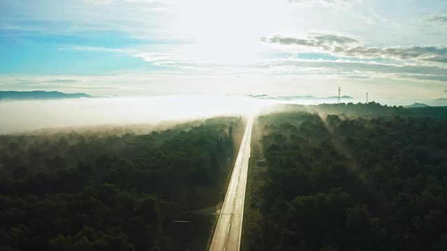 Beautiful view of the sunrise in the outskirts of Pakostane. Zadar Croatia. Aerial view tilt down