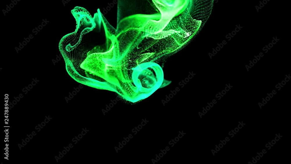 Poster 3d ink effect advection in 4k. glitter in stream of invisible ink in water. 3d render with depth of 