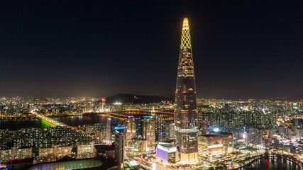 Night view of Seoul, Seoul skyline, South Korea.