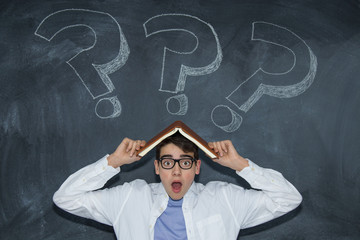 young man with book and question