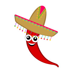 Isolated happy cute red pepper with a traditional mexican hat. Vector illustration design