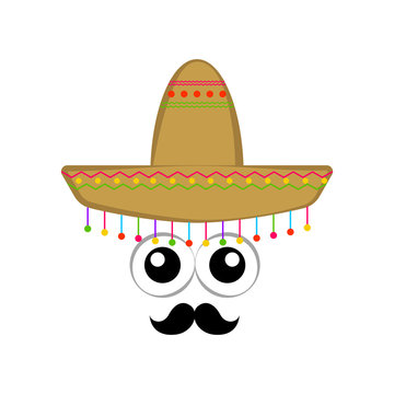 traditional mexican hat with cartoon eyes and moustache. Vector illustration design