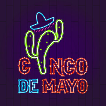 Cinco de mayo neon banner. Vector illustration design