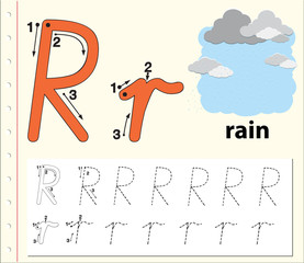 Letter R tracing alphabet worksheets