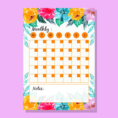 colorful watercolor flower monthly planner