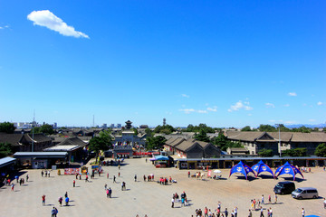 tourists in the Shanhaiguan ancient city square, China