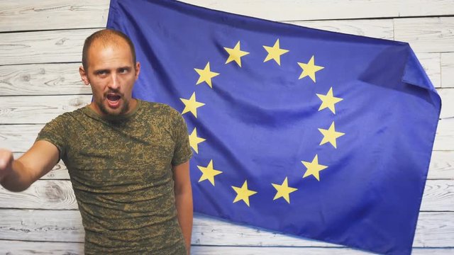 National military forces with flag on background conceptual series - European Union - EU