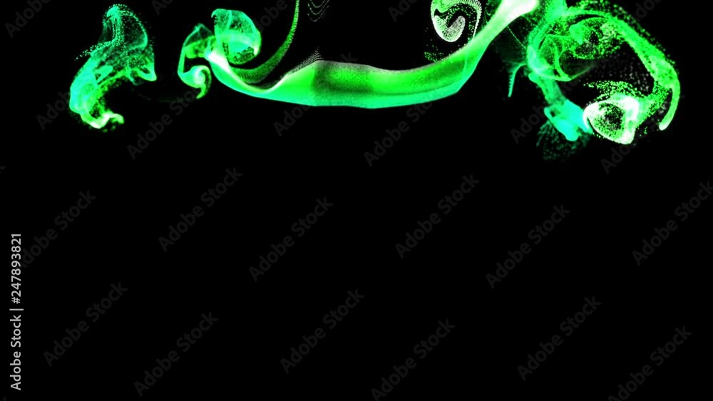 Aufkleber 3d ink effect advection in 4k. glitter in stream of invisible ink in water. 3d render with depth of 